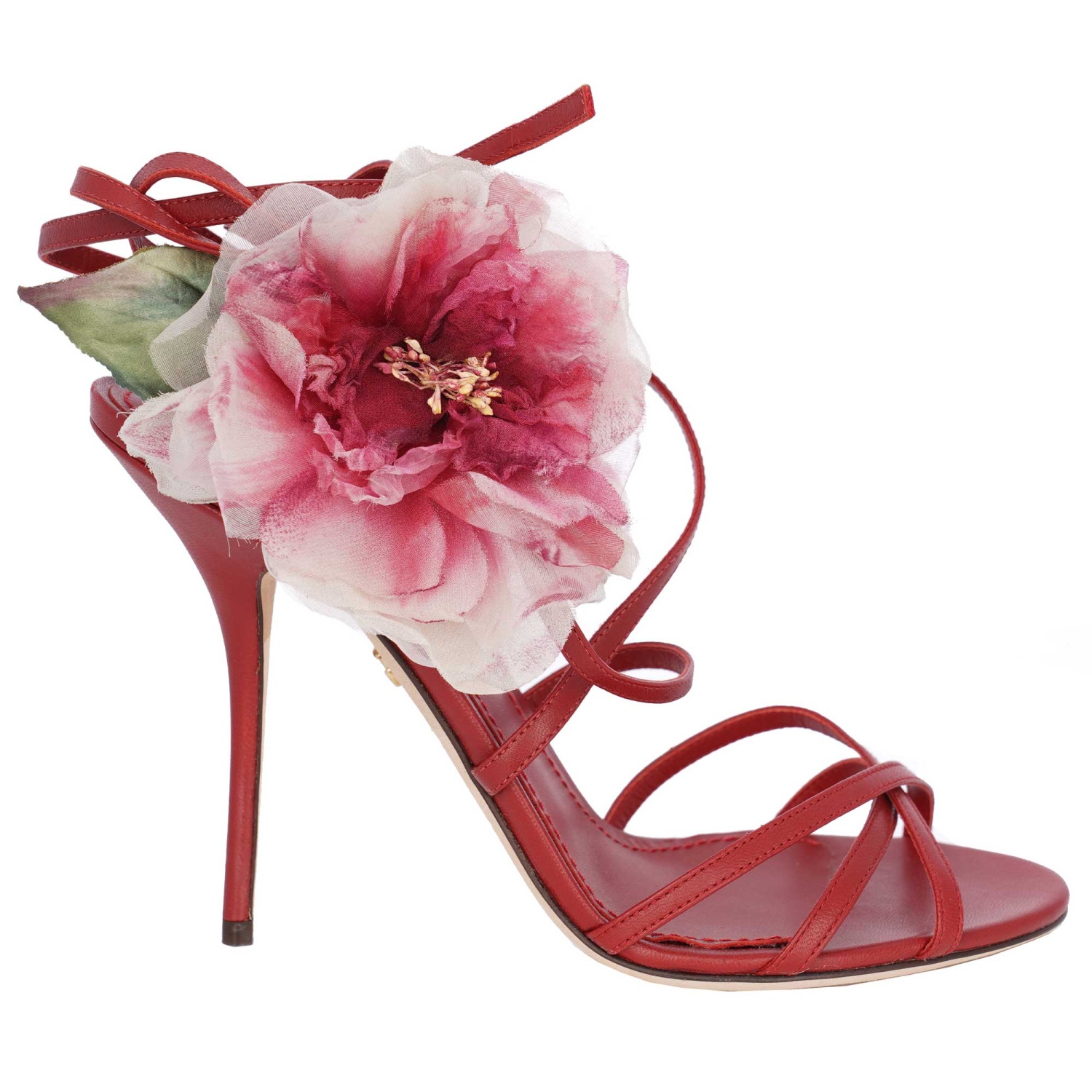 DOLCE & GABBANA Silk Peony Flower Leather Straps Sandals Pumps DOLCE & GABBANA Silk Peony Flower Leather Straps Sandals Pumps